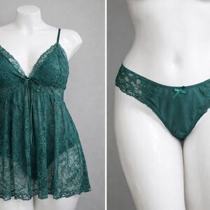 La Vie En Rose Teal Lace Chemise Set